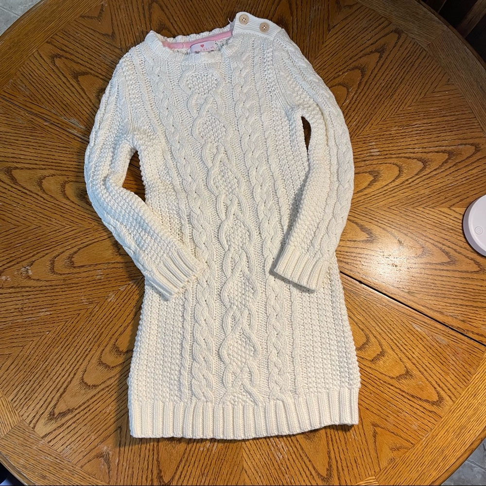 Long (below knee) off white knit sweater dress sz 5/6